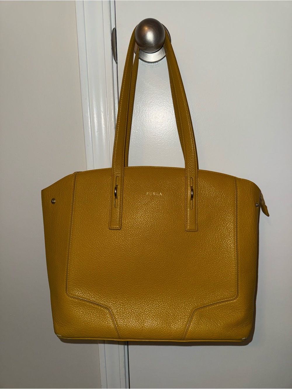 Furla Mustard Yellow Pebbled Leather Tote